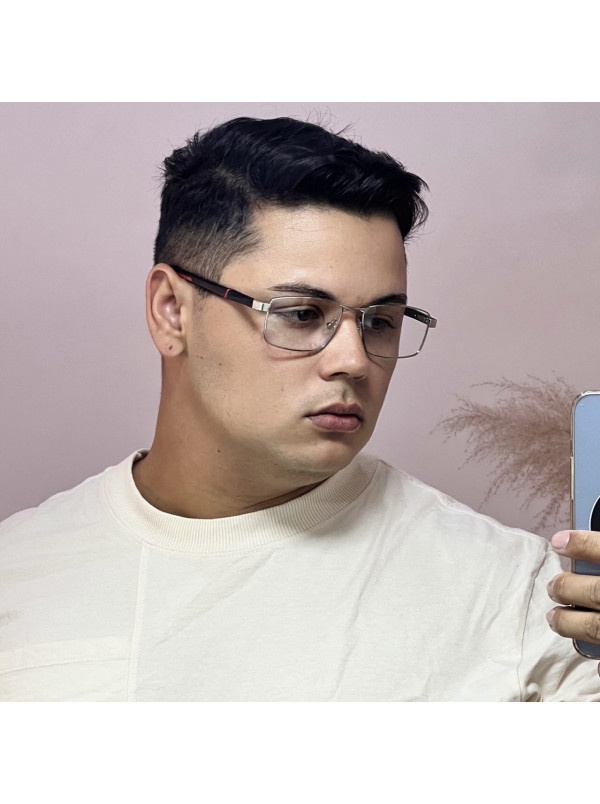 Armação de Óculos 86002 Retangular Prata e Vermelho